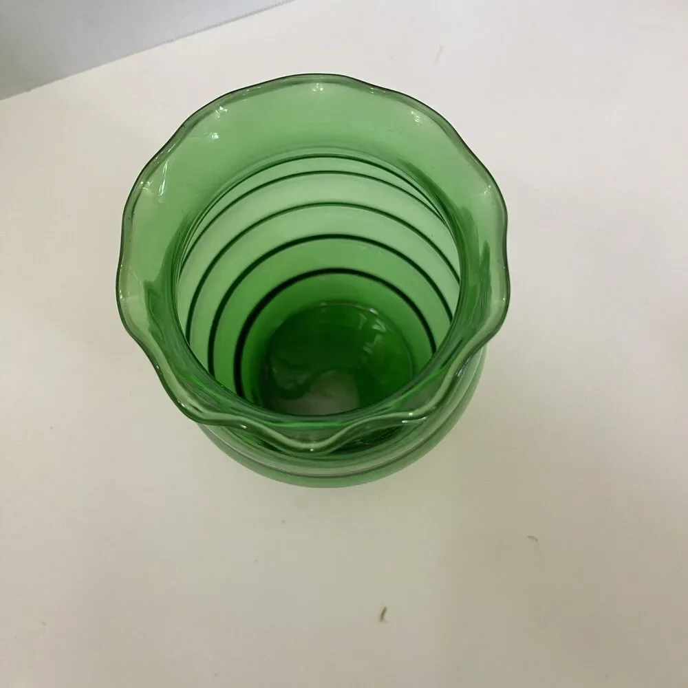 Vintage Forest Green Vase Depression Glass Bed Hive Ruffled Top 7”